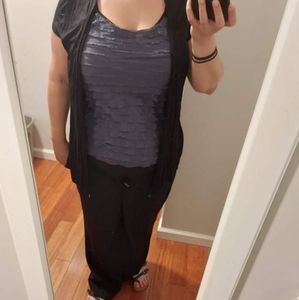 Ruffle blouse with attached black cardigan